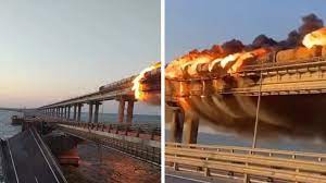 شاهد .. لحظة انفجار الشاحنة على جسر القرم الروسي